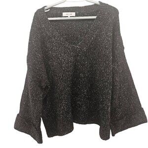 John + Jenn Womens Black & White Knit Sweater w/ Oversized Cuffed Sleeve…